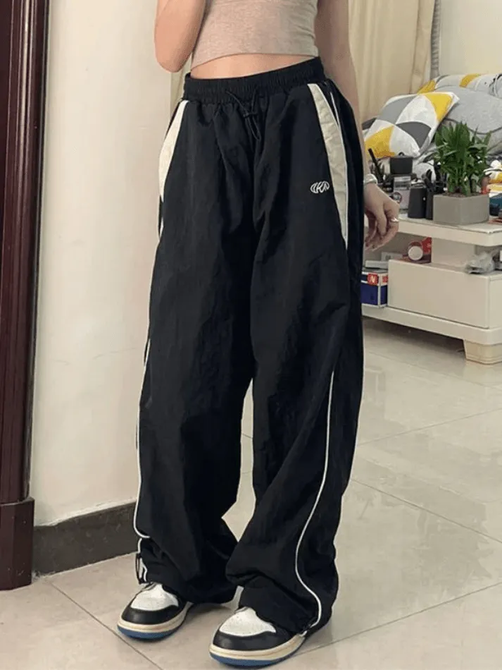 Joskaa Contrast Piping Black Baggy Sweatpants