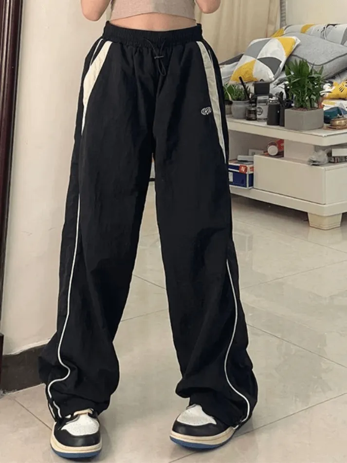 Joskaa Contrast Piping Black Baggy Sweatpants