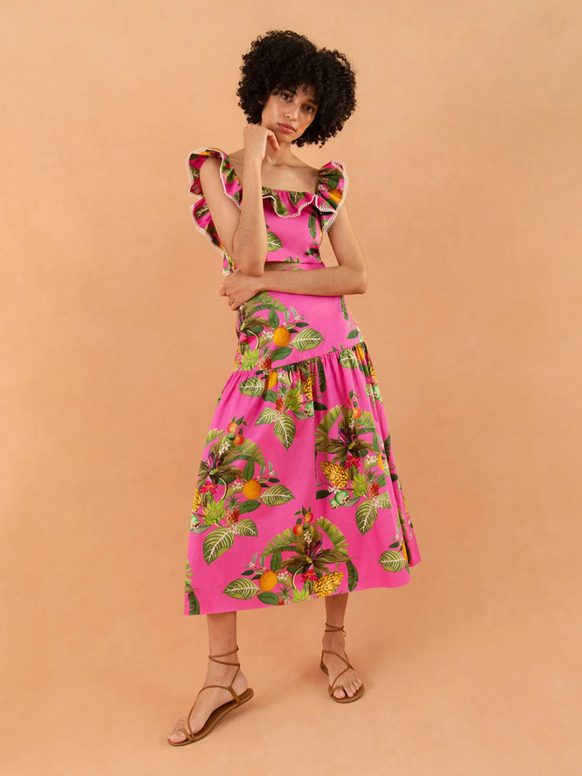 June cotton midi skirt, calypso pink