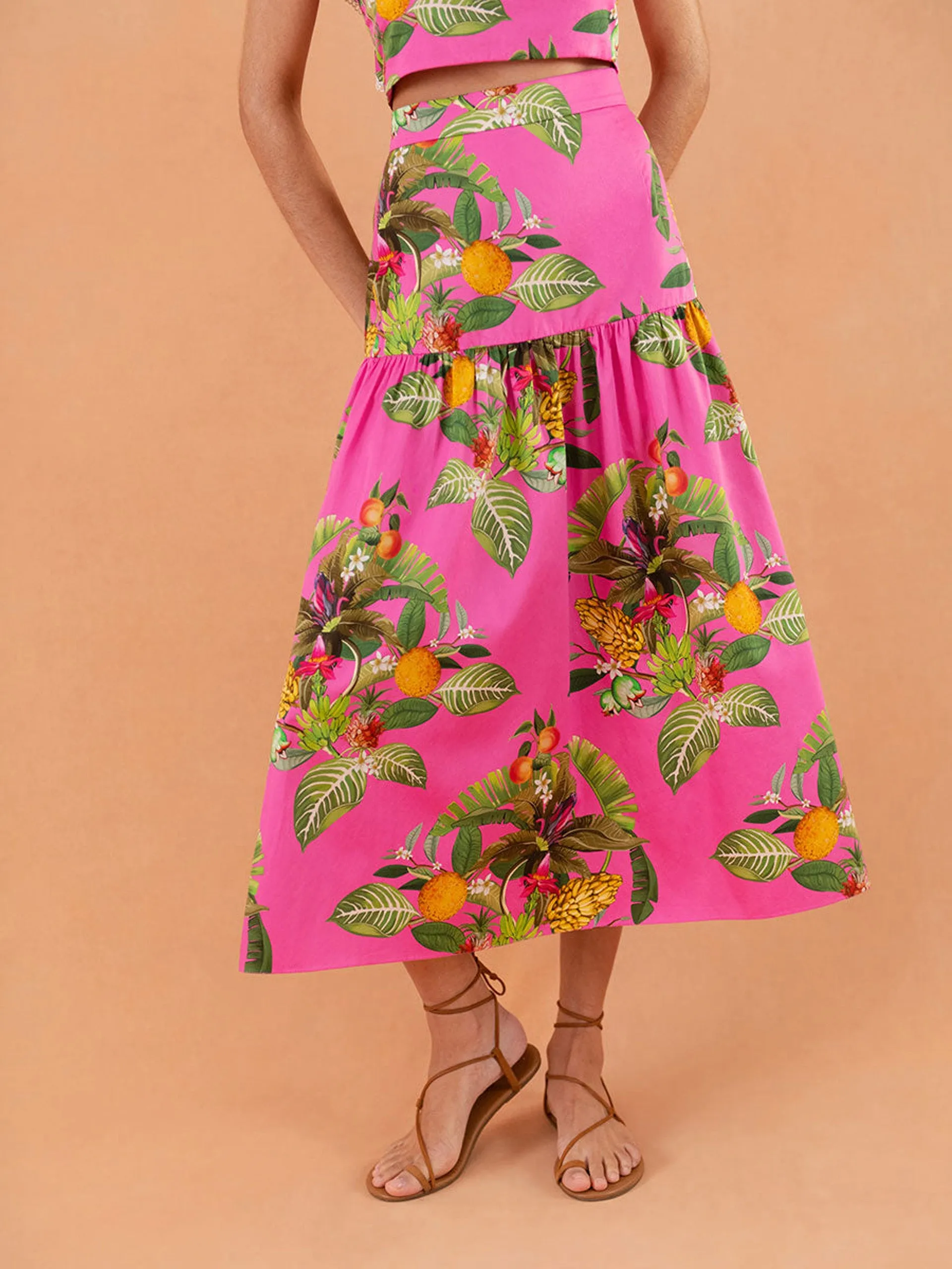 June cotton midi skirt, calypso pink