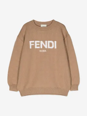 Kids Wool Knitted Logo Jumper in Brown