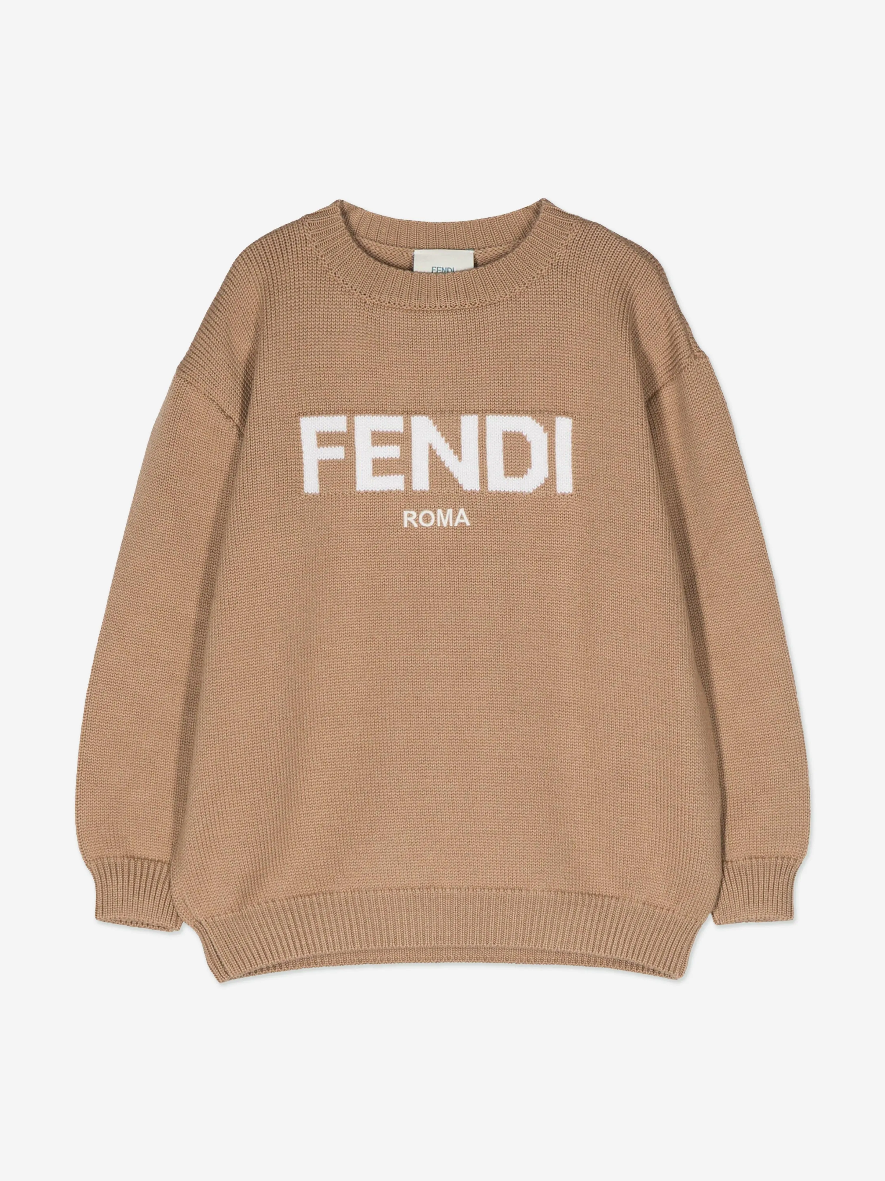 Kids Wool Knitted Logo Jumper in Brown