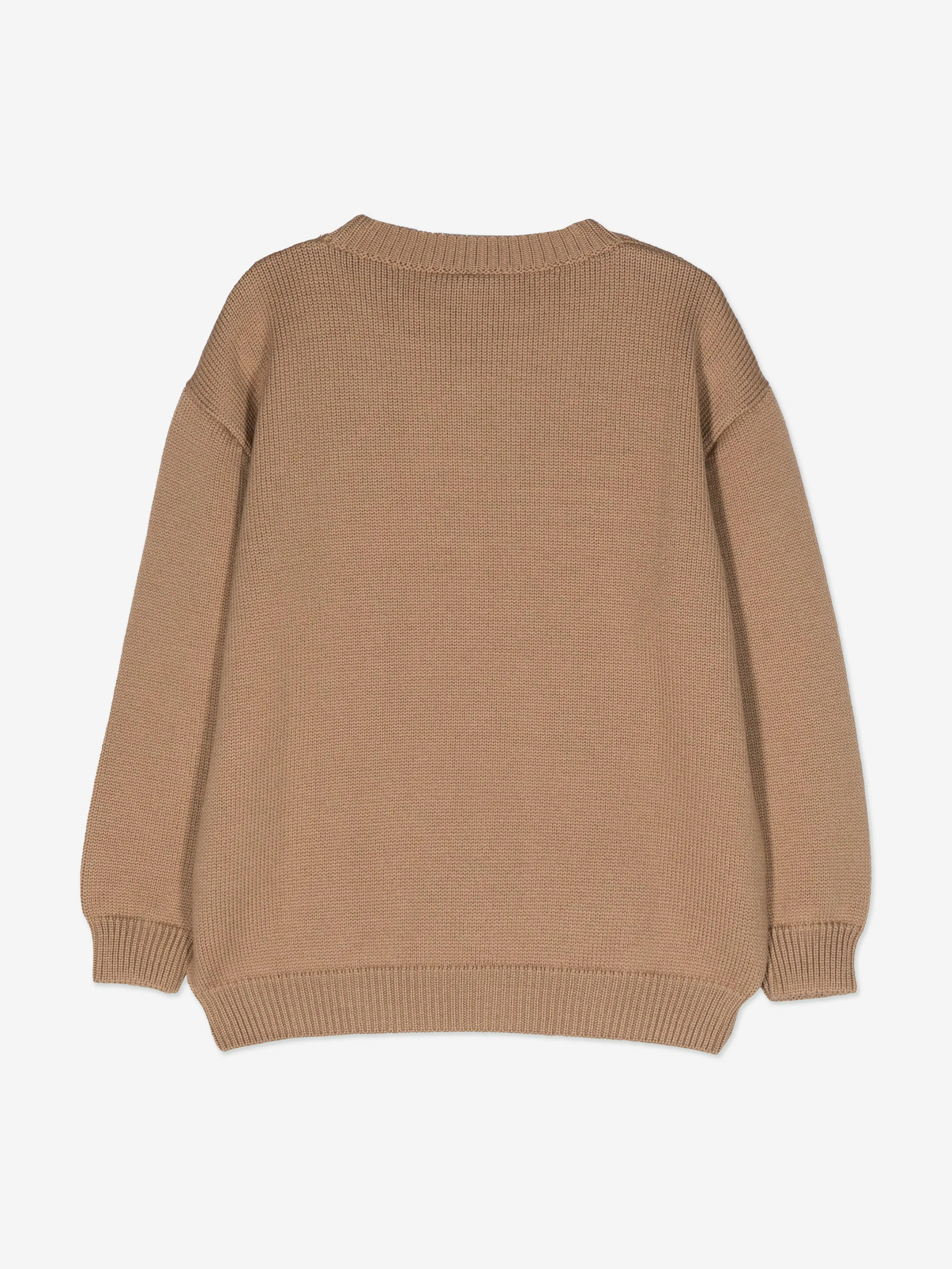 Kids Wool Knitted Logo Jumper in Brown