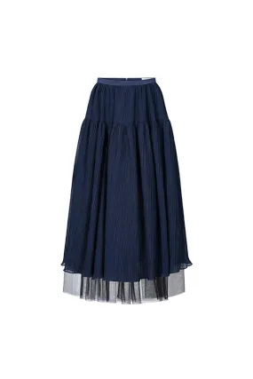 Lana Drop Waist Pleated Polyester Midi Skirt