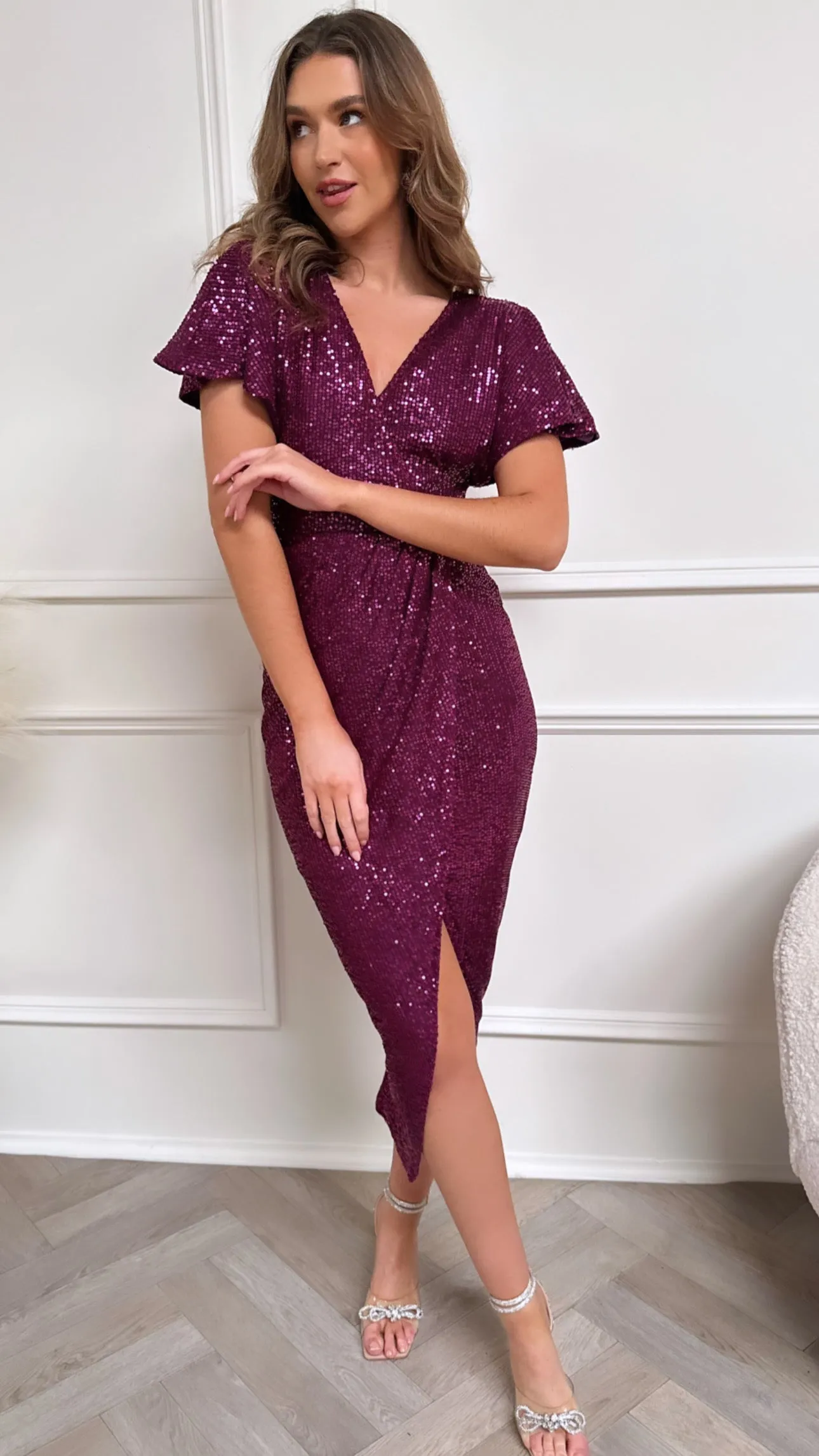 Landan Purple Sequin Wrap Over Maxi Dress