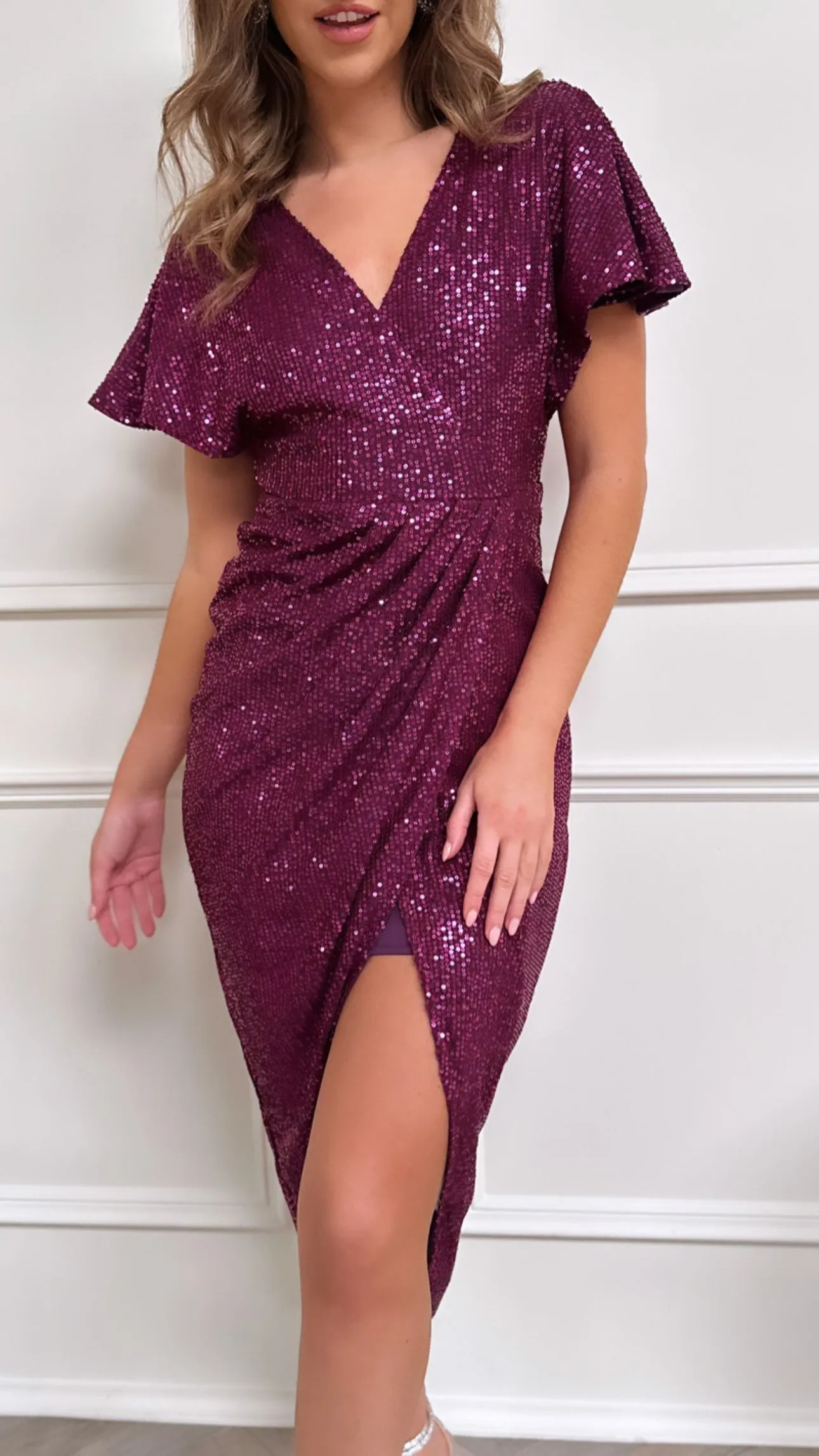 Landan Purple Sequin Wrap Over Maxi Dress