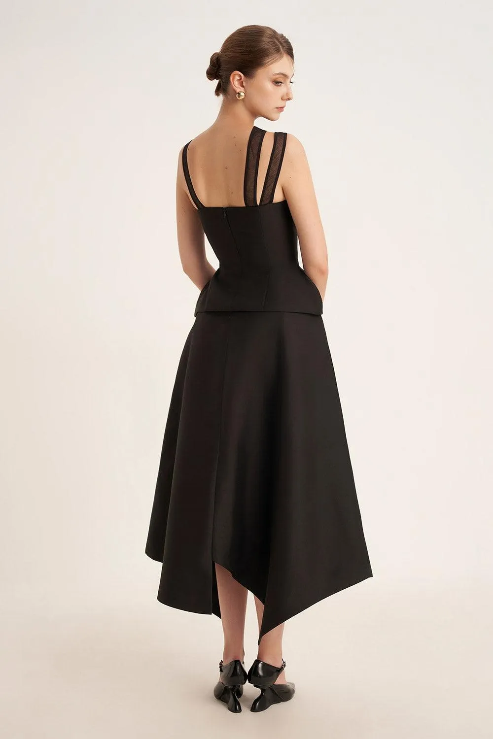 Lanna A-line Asymmetric Taffeta Midi Skirt