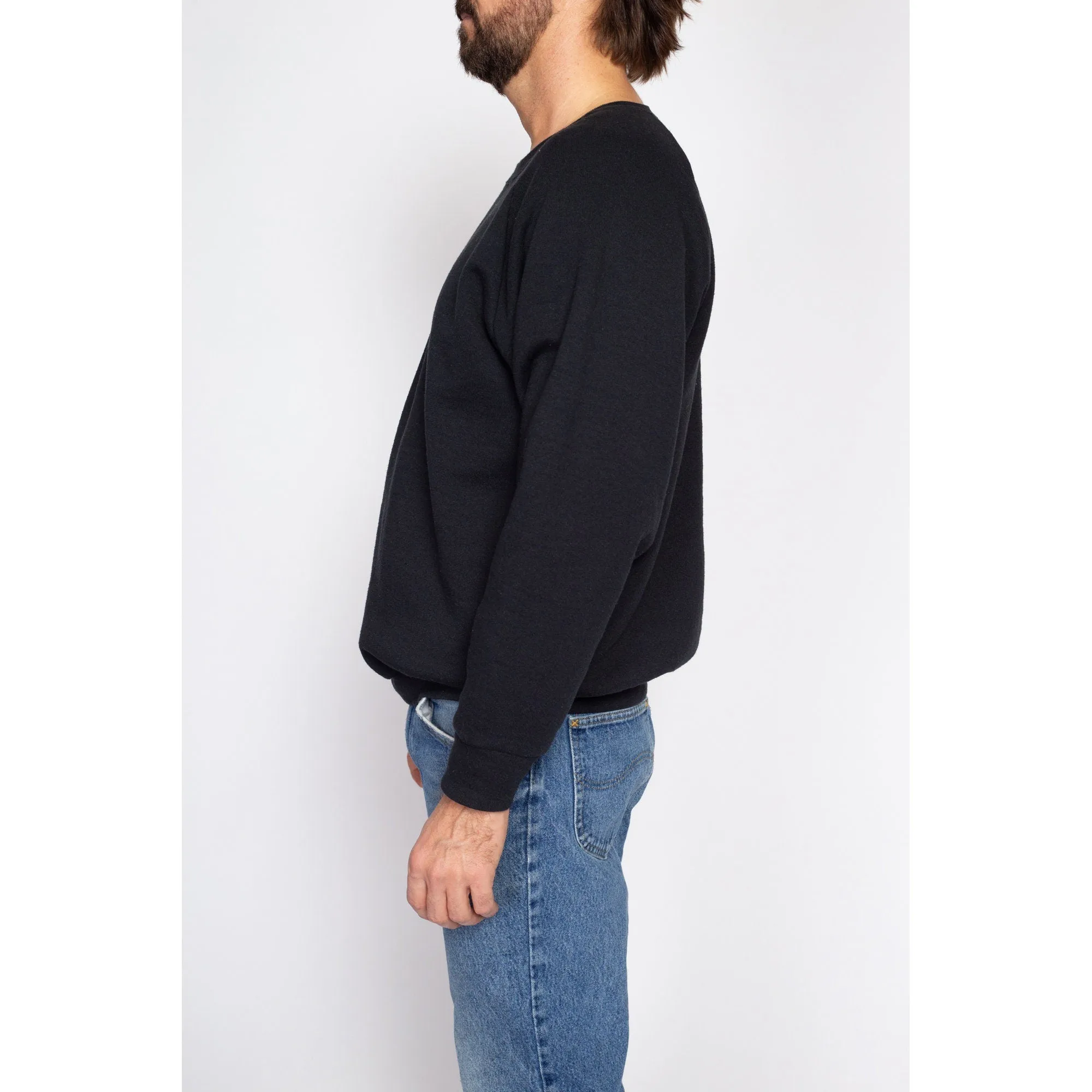 Large 90s Black Crewneck Raglan Sweatshirt