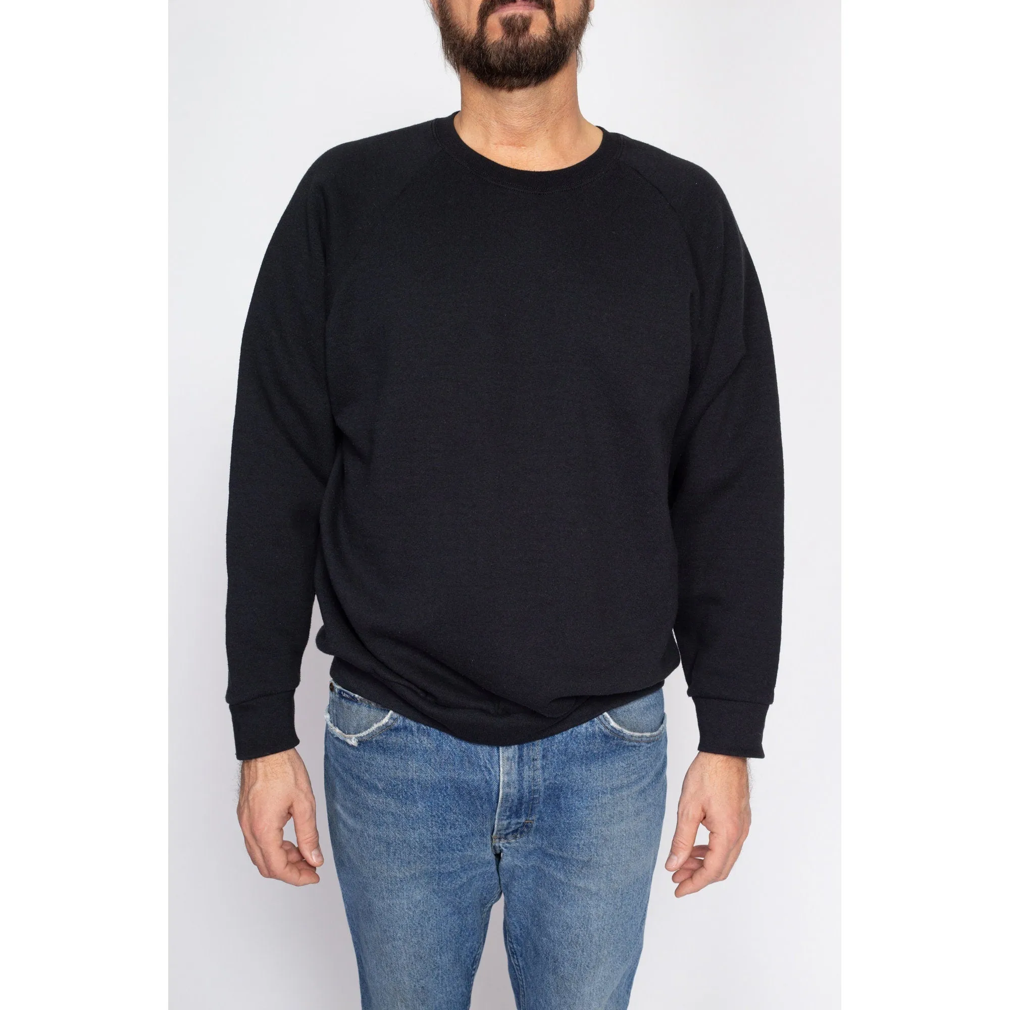 Large 90s Black Crewneck Raglan Sweatshirt