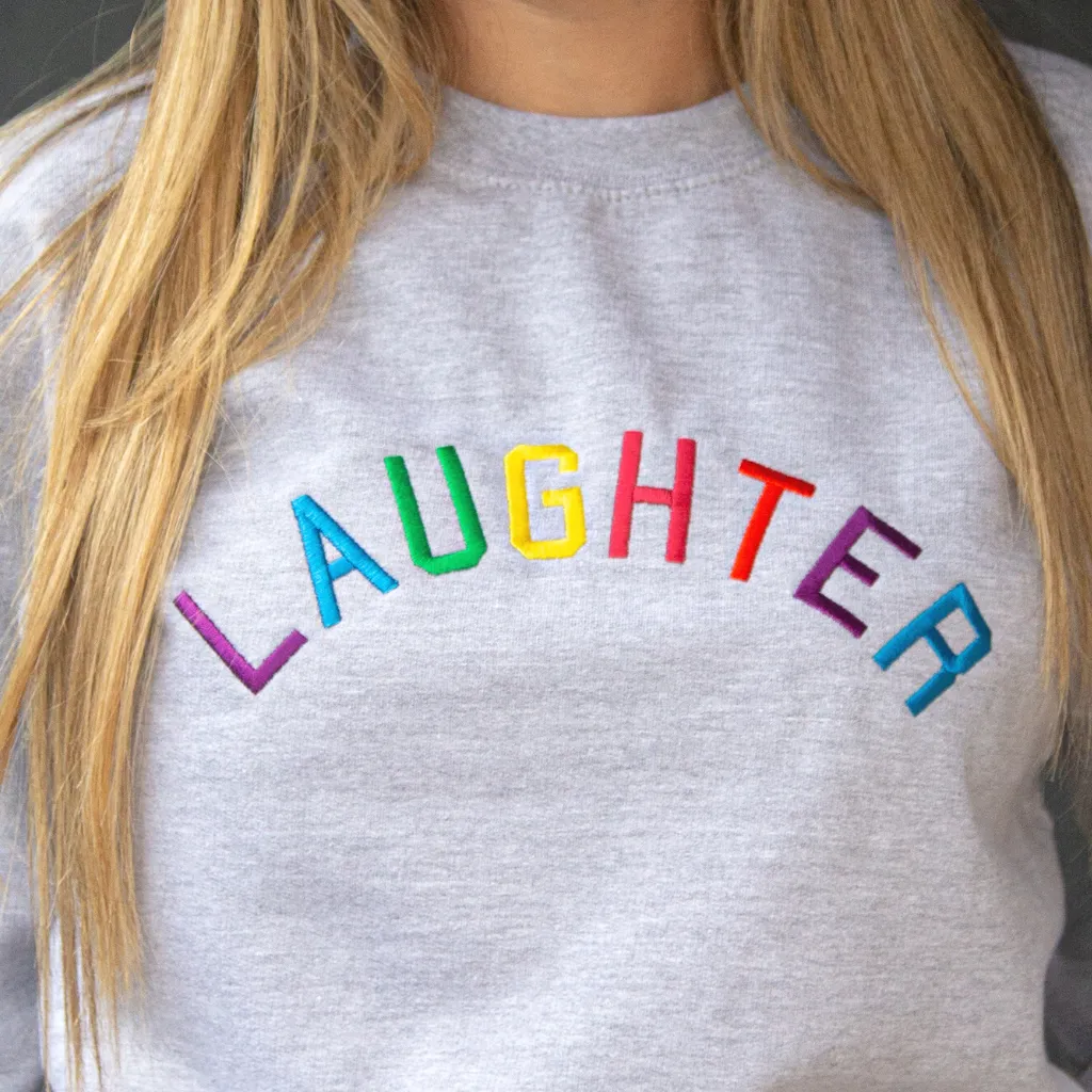 Laughter Embroidered Grey Slogan trSweatshirt