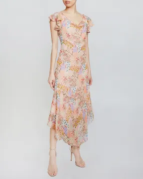 LAUREL Flutter Sleeve Hi-Lo Midi Dress