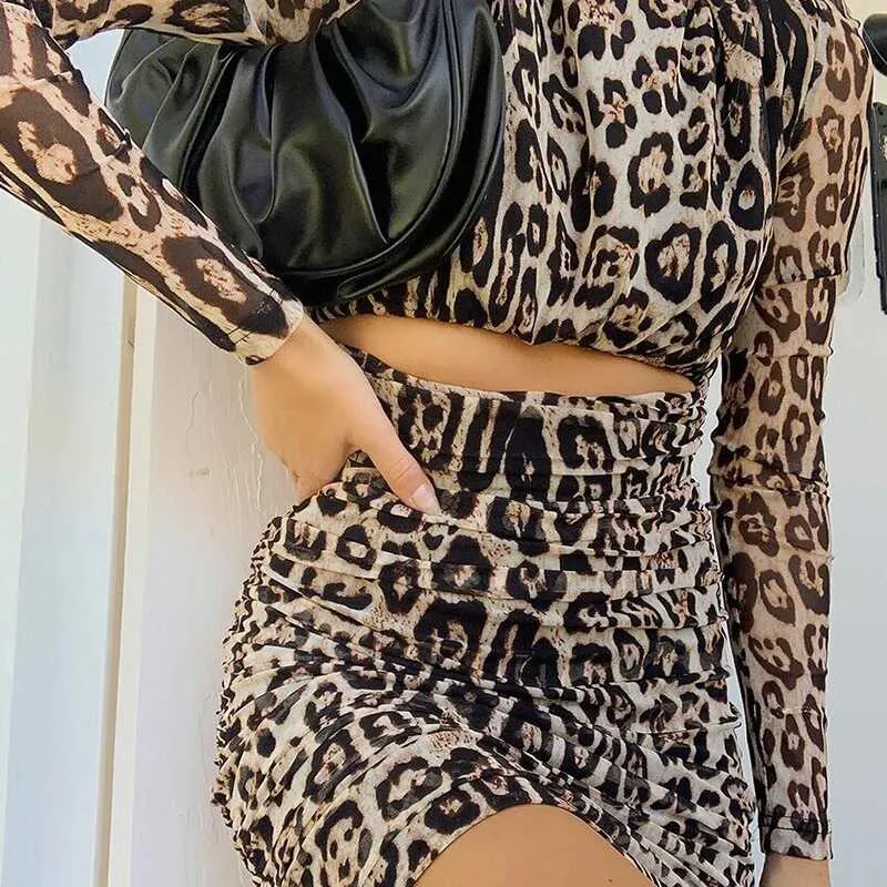 Leopard Long Sleeves-Skirt Set