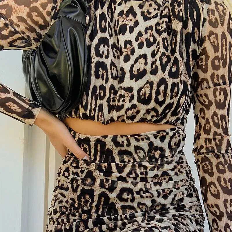 Leopard Long Sleeves-Skirt Set