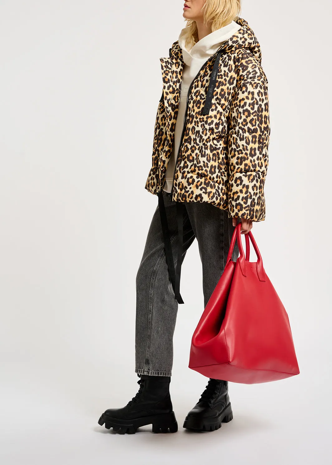 Leopard-print hooded puffer jacket