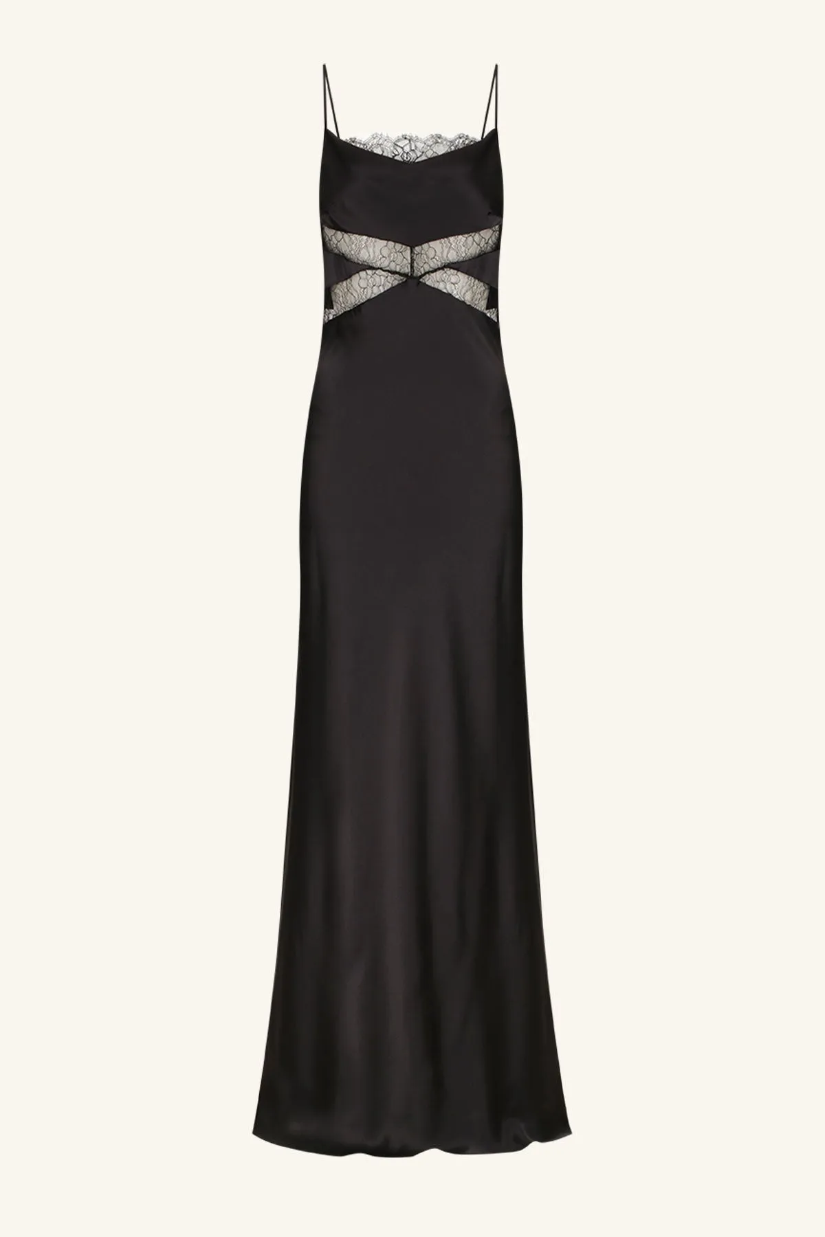 LETICIA SILK COWL NECK LACE MAXI DRESS - BLACK