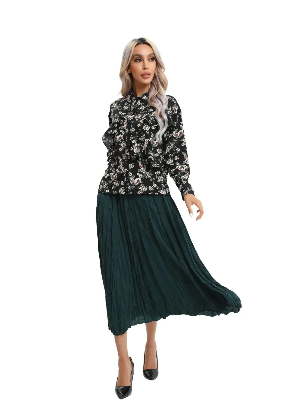 Lightweight Wrinkle Midi Skirt (One Size)