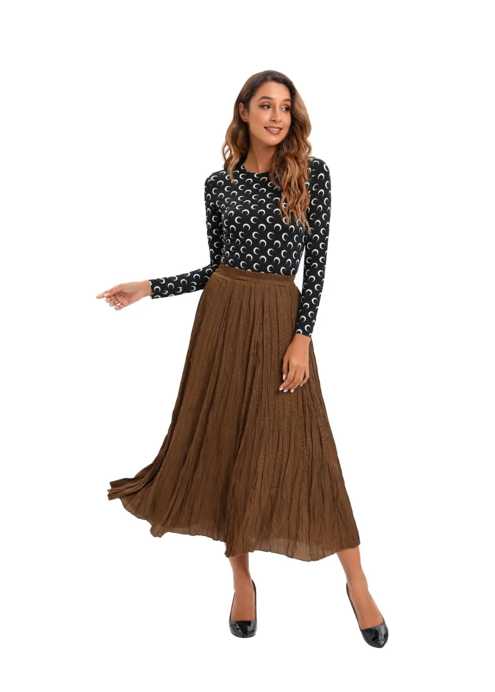 Lightweight Wrinkle Midi Skirt (One Size)