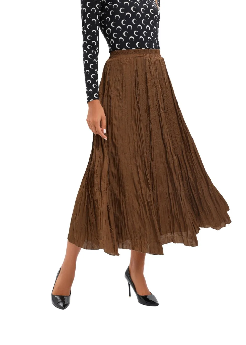 Lightweight Wrinkle Midi Skirt (One Size)