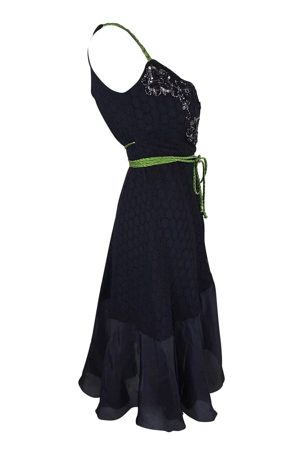 LILI PETRUS Black Silk Beaded Strappy Wrap Dress (IT 40)