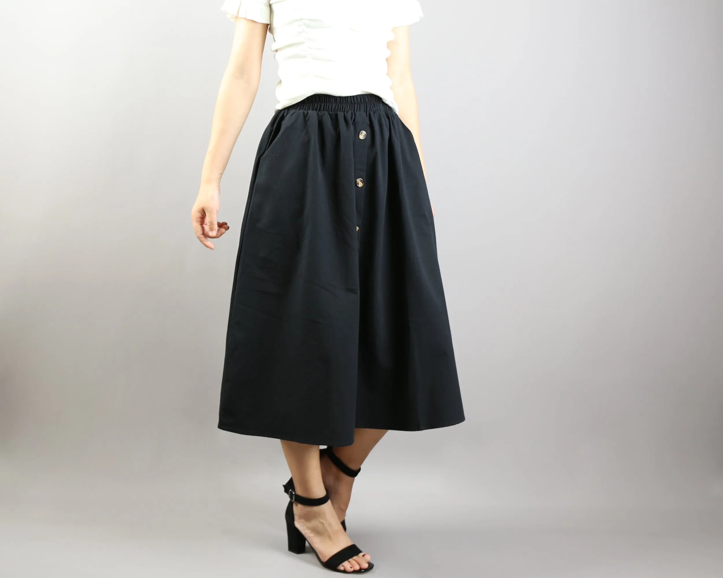 Linen skirt/Midi skirt/A-line skirt/summer skirt/elastic waist skirt/high waist skirt/skirt with pockets (Q0001)