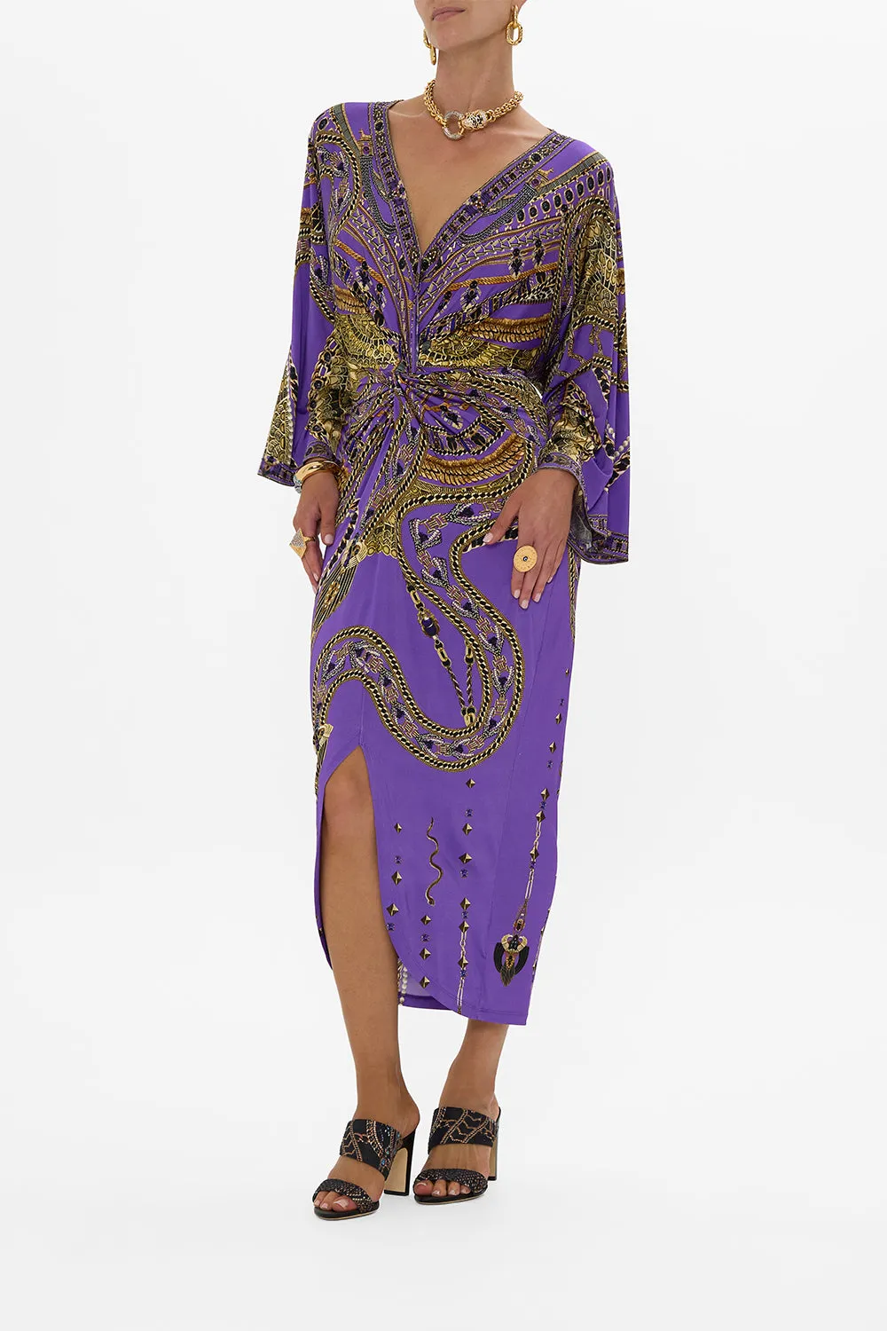 LONG SPLIT FRONT TWIST JERSEY DRESS LUXORLAND LADY