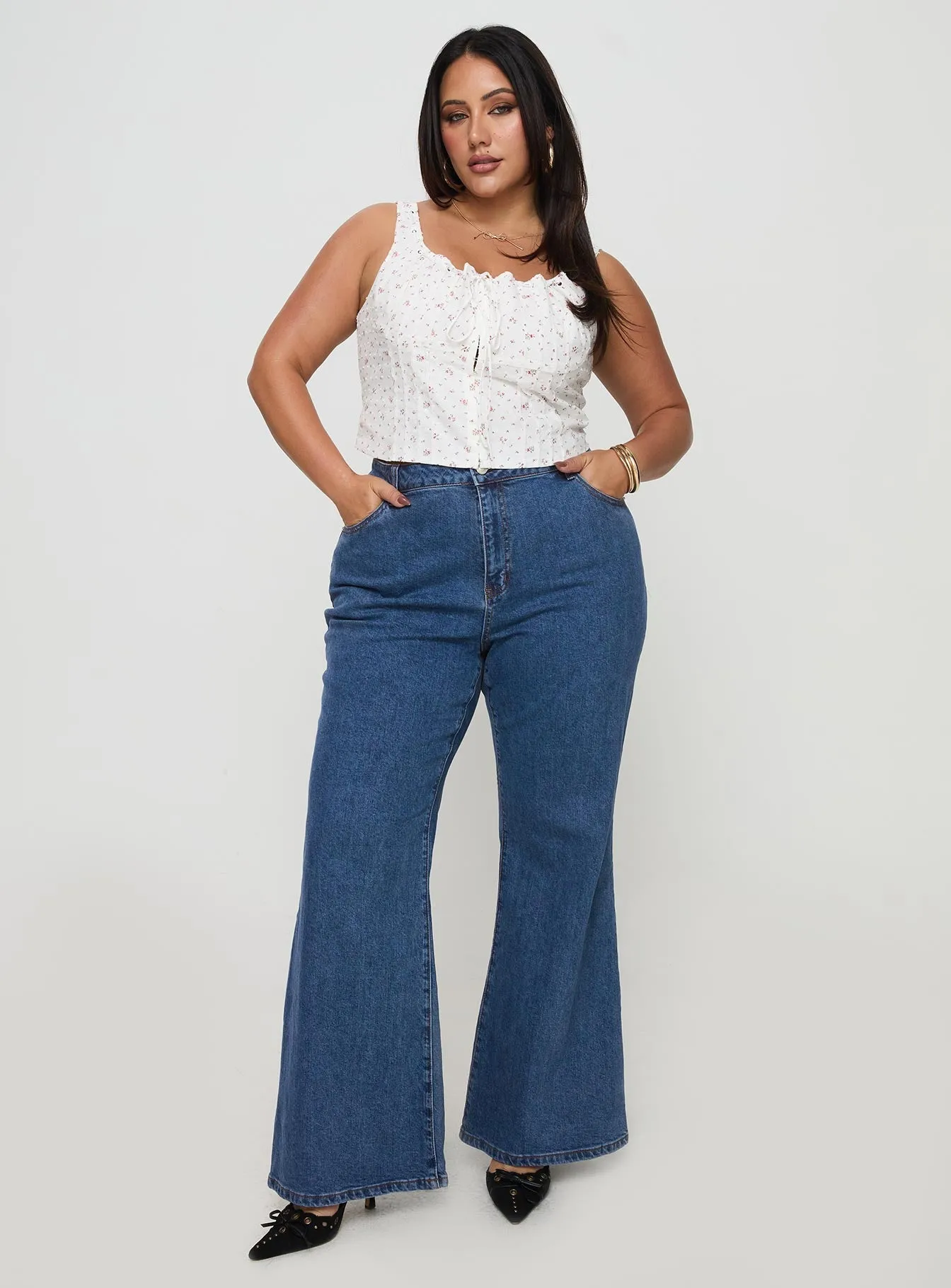 Lucille High Rise Flare Leg Jeans Mid Wash Curve