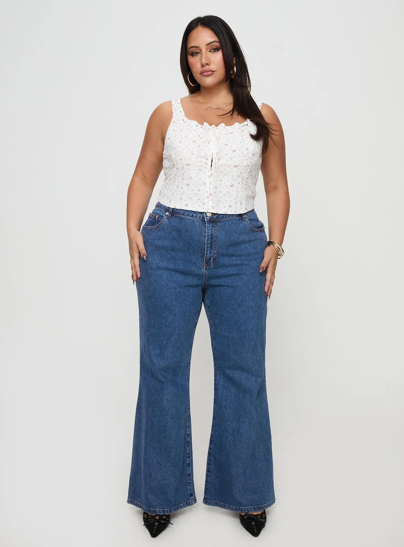 Lucille High Rise Flare Leg Jeans Mid Wash Curve