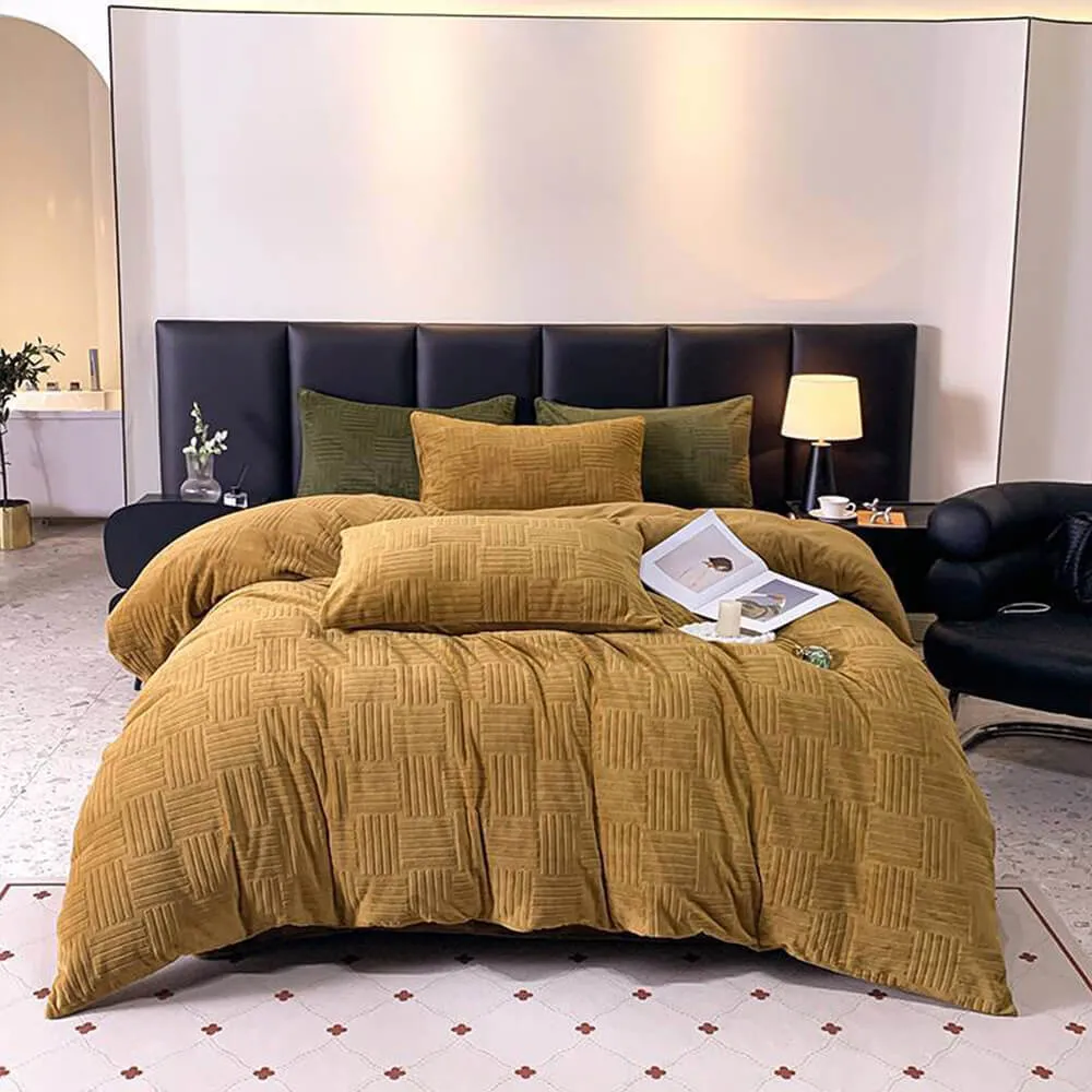 Luxury Geometric Embossed Milk Velvet Anti-Static Warm Bed Sheet Set