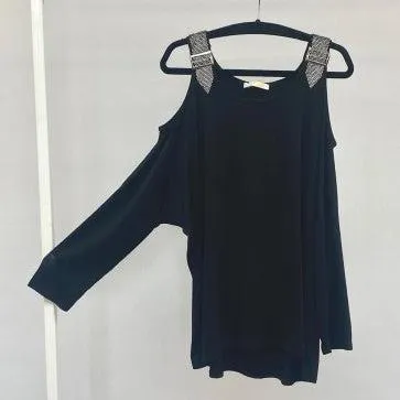 Malissa J Black Cold Shoulder Jumper with Buckle Detail