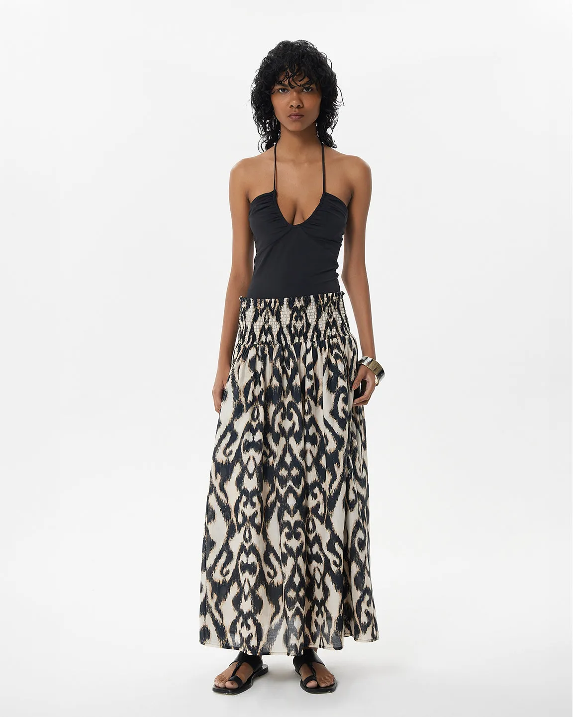 Maria Cher Moreno Loreta Midi Skirt in Ethnic Ecru