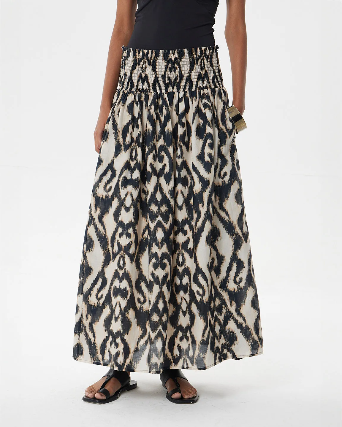 Maria Cher Moreno Loreta Midi Skirt in Ethnic Ecru