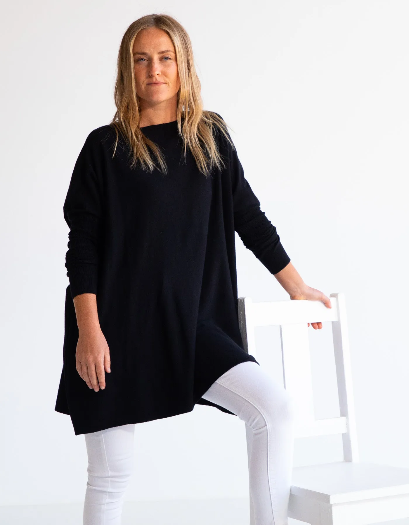 Marley Oversize Cotton Knit Jumper in Black