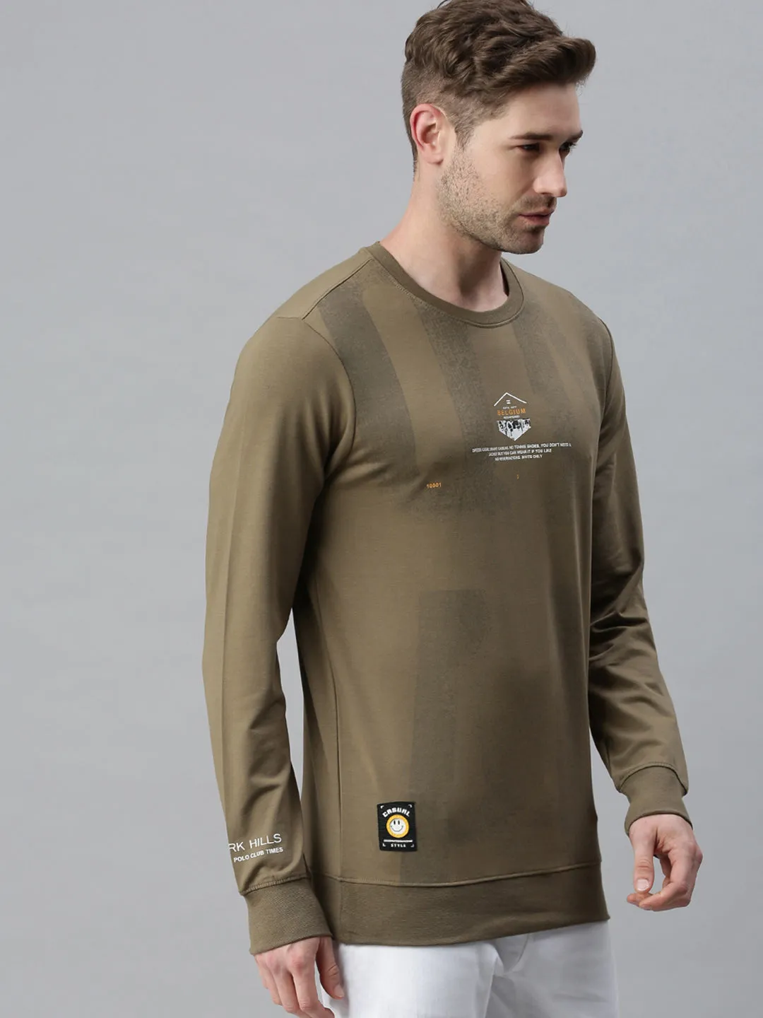 Men Printed Olive Sweatshirt