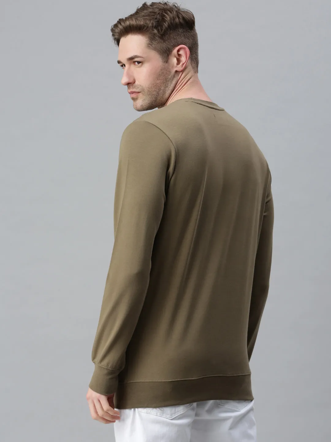 Men Printed Olive Sweatshirt