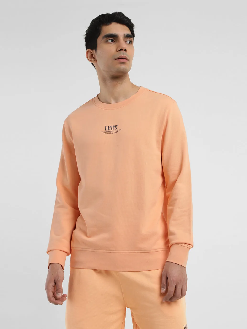 Men's Solid Peach Crew Neck Sweatshirt