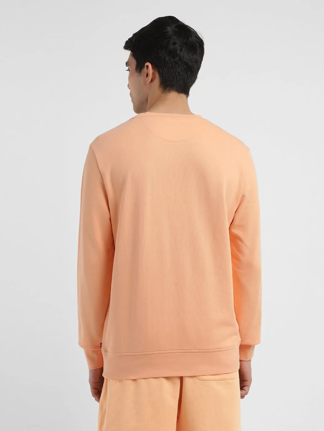 Men's Solid Peach Crew Neck Sweatshirt