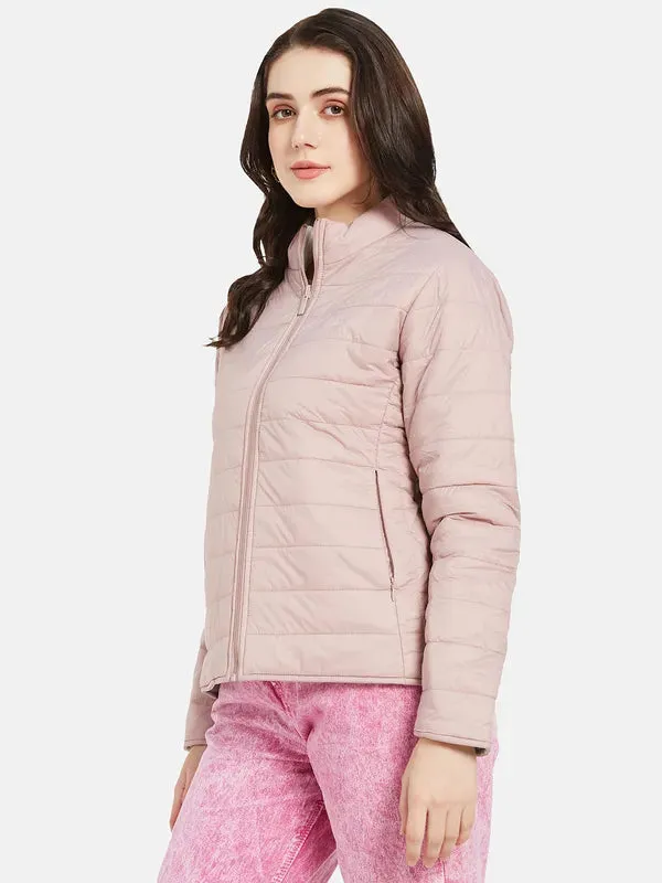 Mettle Women Pink Puffer Jacket With Embroidered