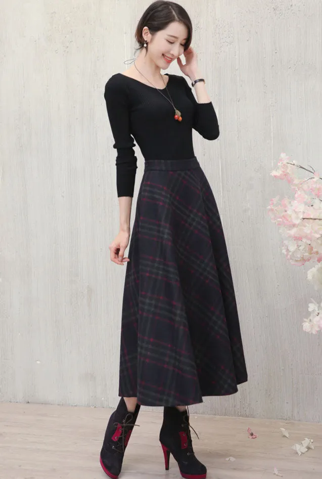 midi length a-line wool skirt with pocket J103