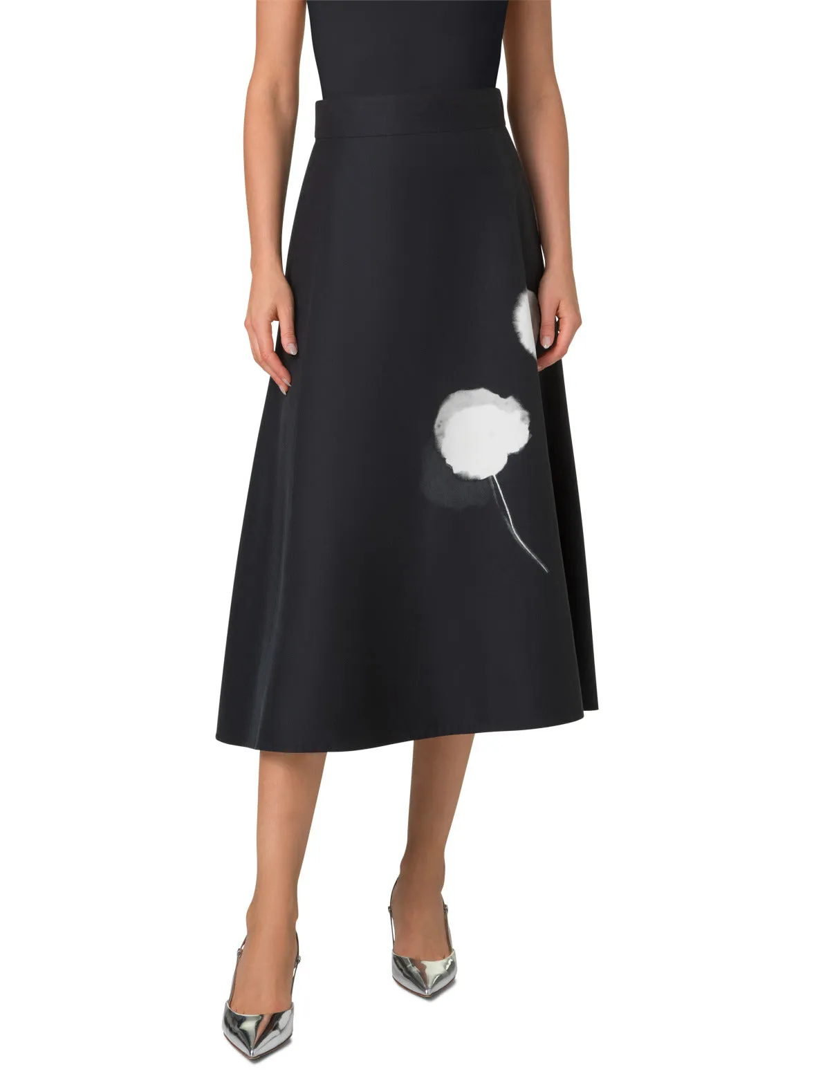 Midi Skirt in Cotton Silk Double-Face with Dandelion Print