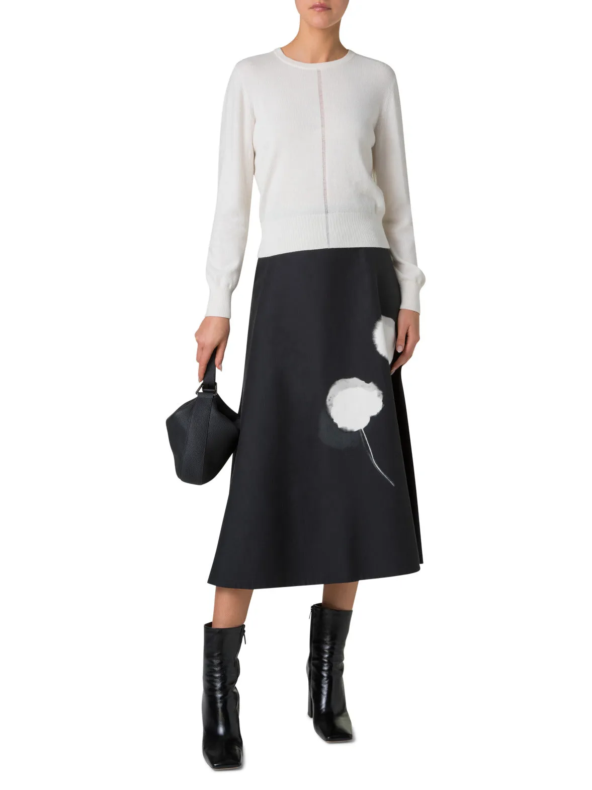 Midi Skirt in Cotton Silk Double-Face with Dandelion Print