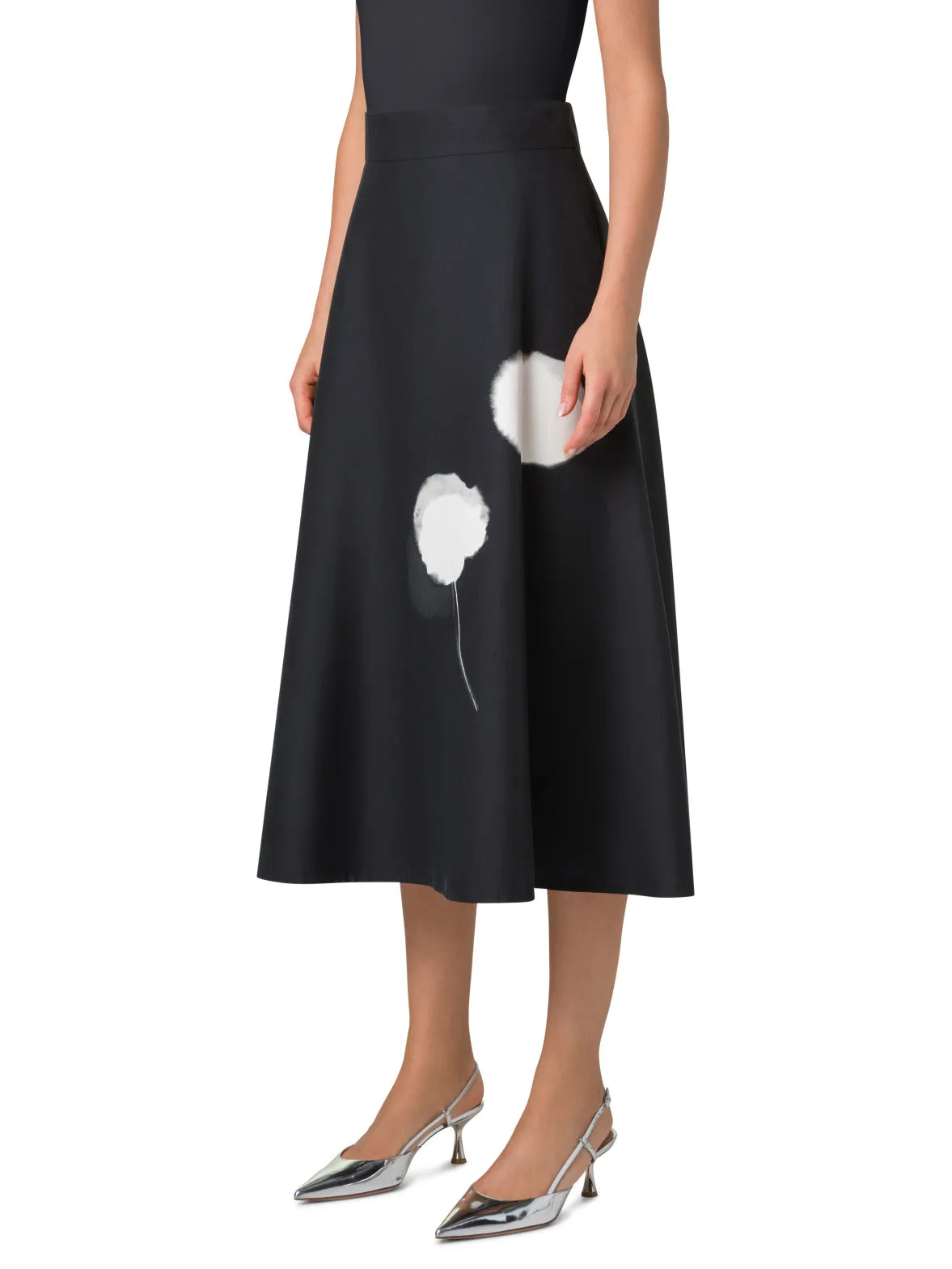 Midi Skirt in Cotton Silk Double-Face with Dandelion Print