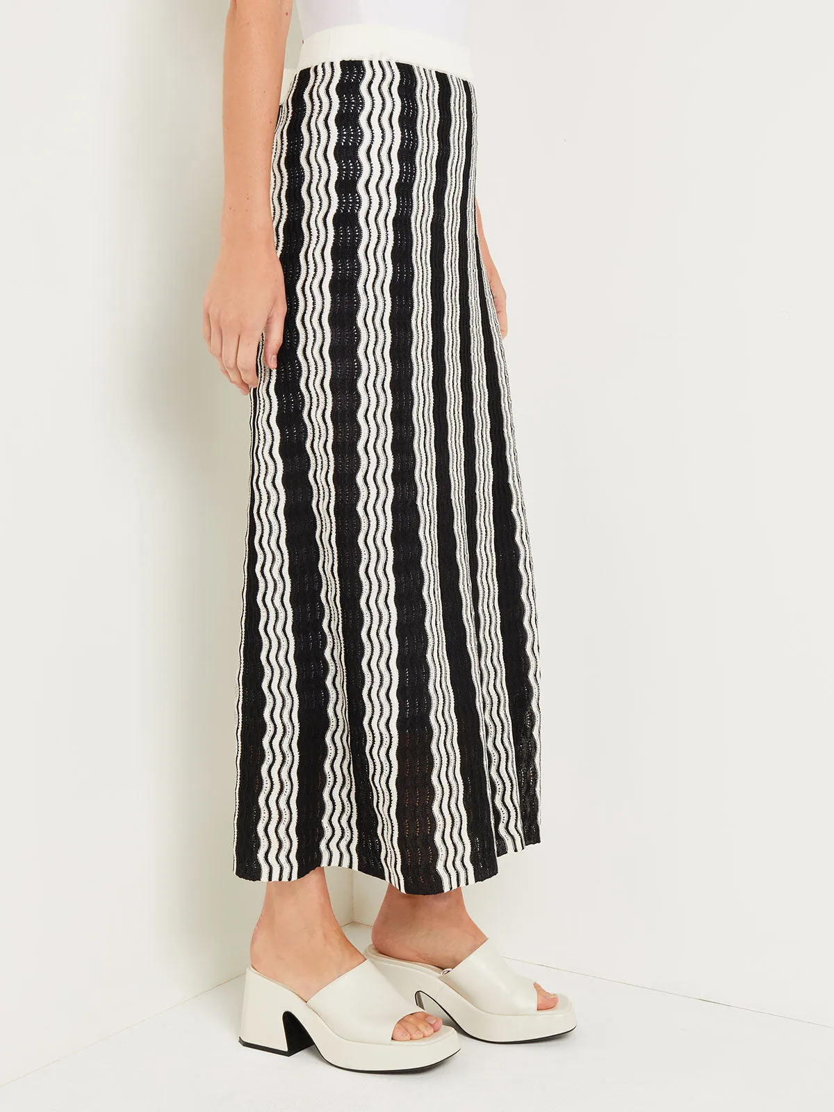 Midi Straight Skirt - Pointelle Intarsia Knit