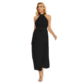 Misha Women's Wrap Hem Belted Halter Dress - Black