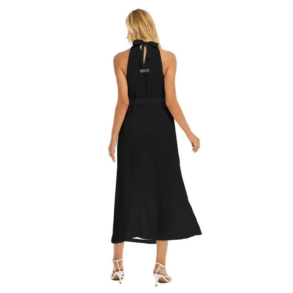 Misha Women's Wrap Hem Belted Halter Dress - Black