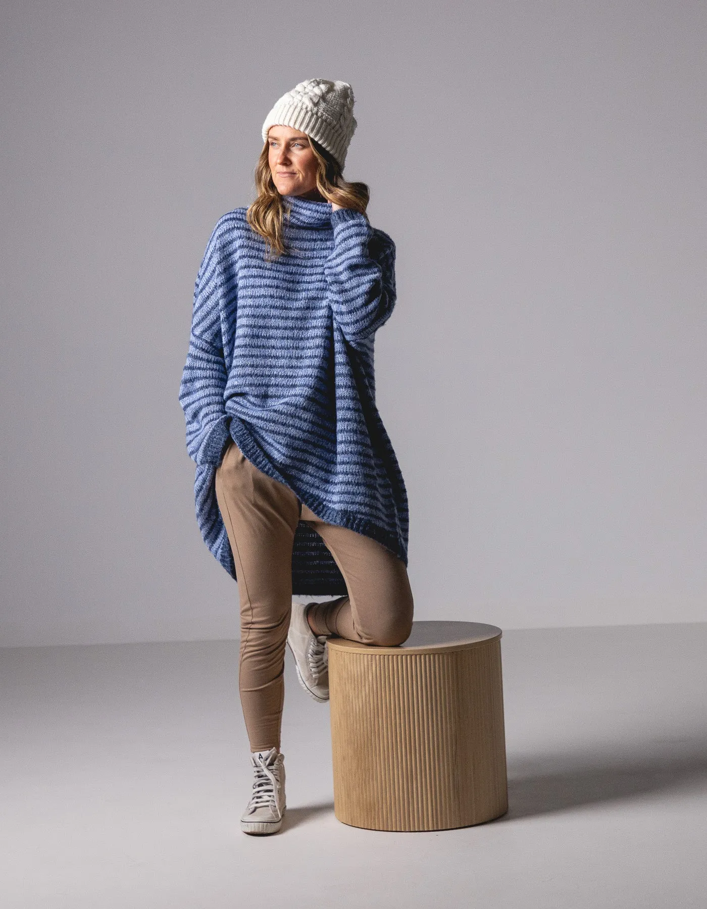 Monika Oversize Knit Jumper in Blue Stripe