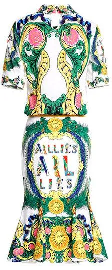 Multi Colored Print Short-Sleeve Top and Skirt Set, White