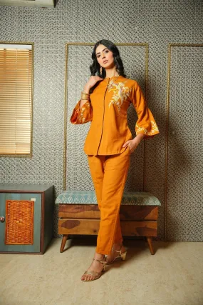 Mustard Yellow Wool Parsi Embroidered Co-ord