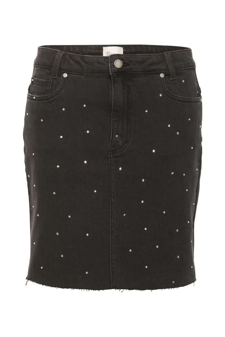 My Essential Wardrobe Shade Skirt in Dark Grey with Stud Detail to the front