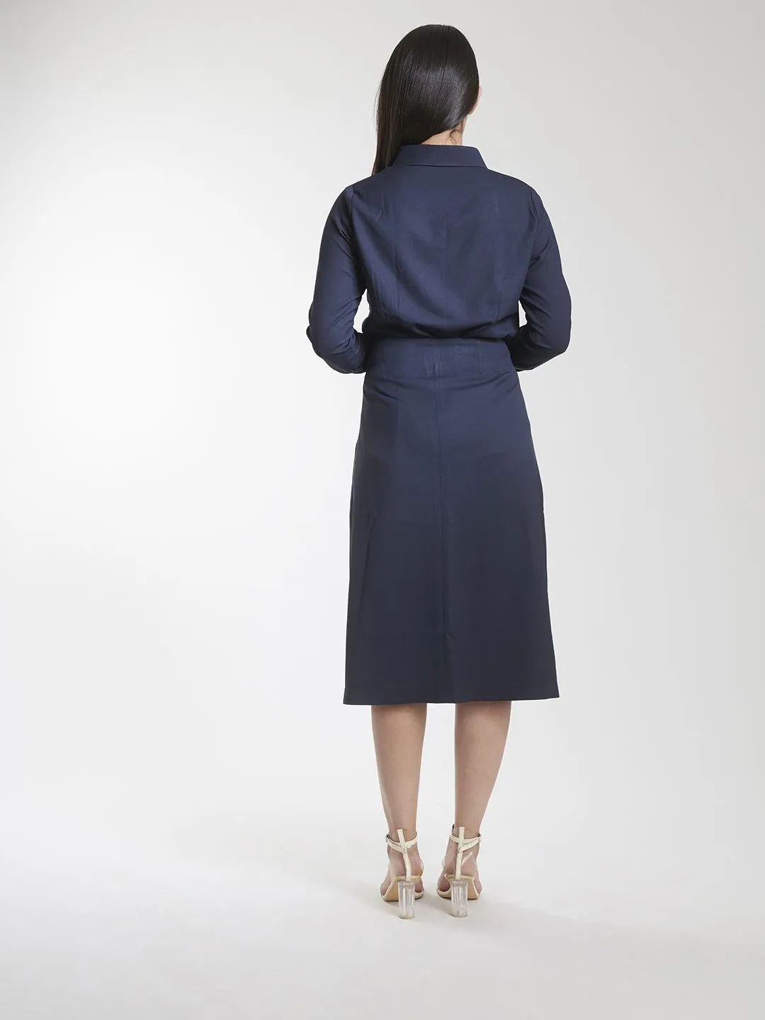 Navy Blue Poly Moss A line Business Skirt Suit 