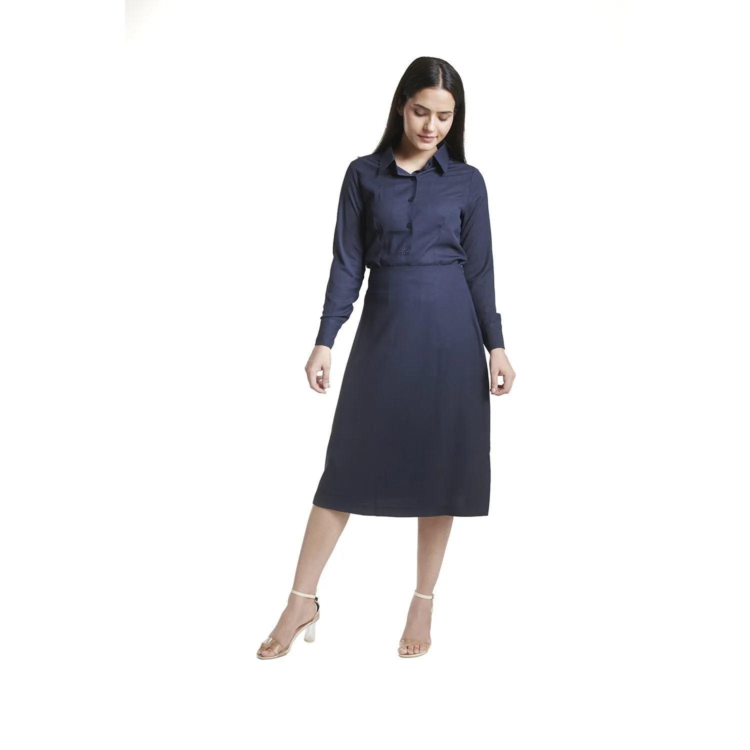 Navy Blue Poly Moss A line Business Skirt Suit 